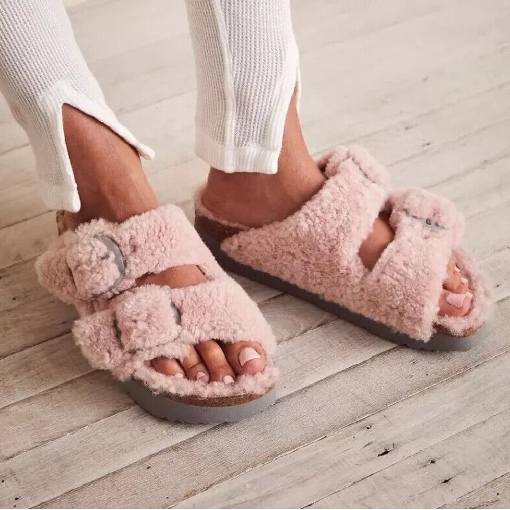 NEW Papillio Arizona Teddy Shearling Big Buckle Birkenstock Sandals